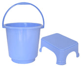 Kuber Industries 2 Pieces Plastic Bucket & Stool Set (Blue)